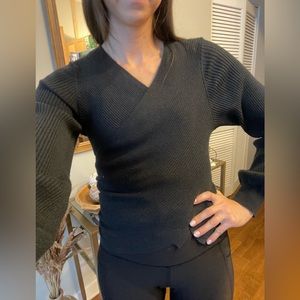 Anthropologie Daily Practice Yoga Ribbed Cropped Wrap Cardigan Black Small Women